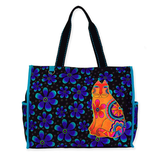 Laurel Burch Cat Flower Power Large Tote, 21" x 6.5" x 14"