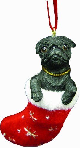 Pug Christmas Stocking Ornament with "Santa's Little Pals" Hand Painted