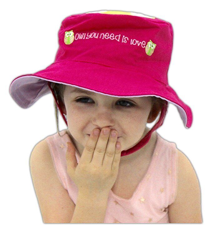 FlapJackKids Baby and Toddler Reversible Sun Hats (6mo-2T, Peacock/Owl)