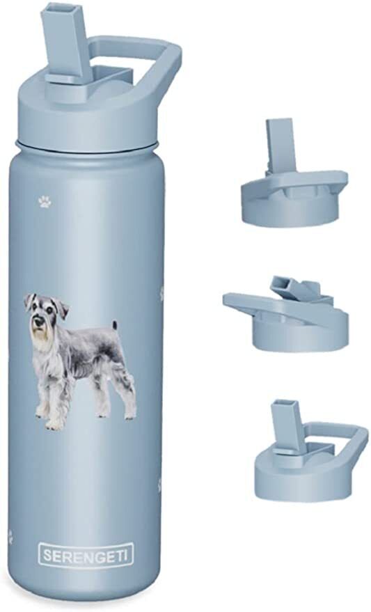 E&S Pets Stainless Steel Water Bottle 24 Oz, Spill Proof (Schnauzer)