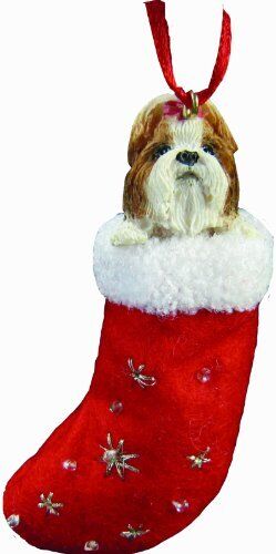 Shih Tzu Christmas Stocking Ornament with "Santa's Little Pals" Hand Painted