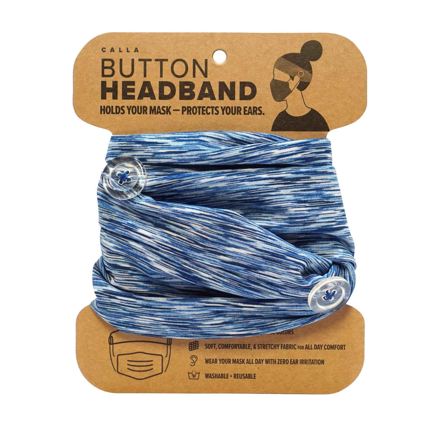 Calla Button Headband for Comfortable Wearing of Face Masks - Blue