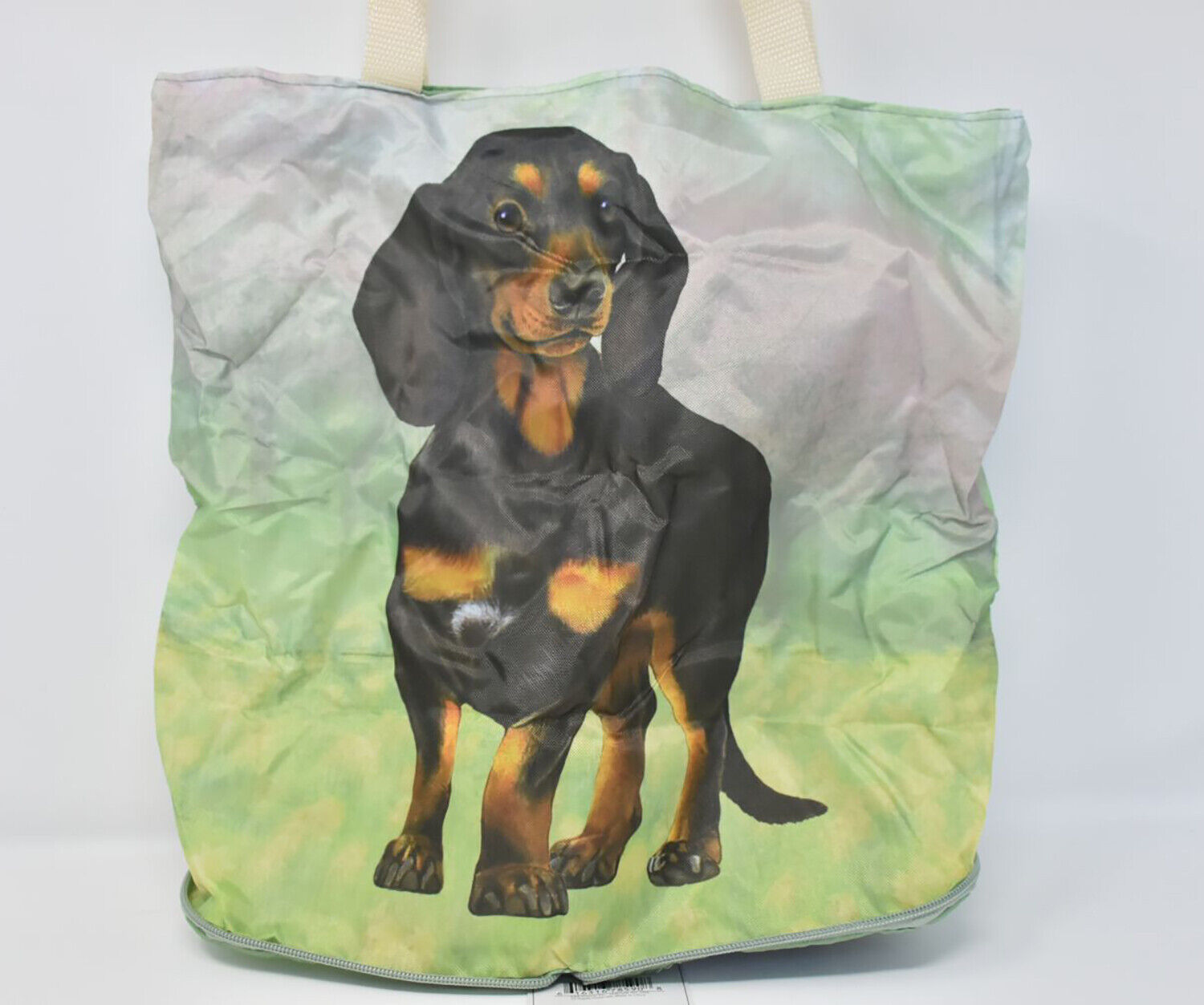 Black Dachshund Foldable Tote Bag - Waterproof - Zipper Market Tote