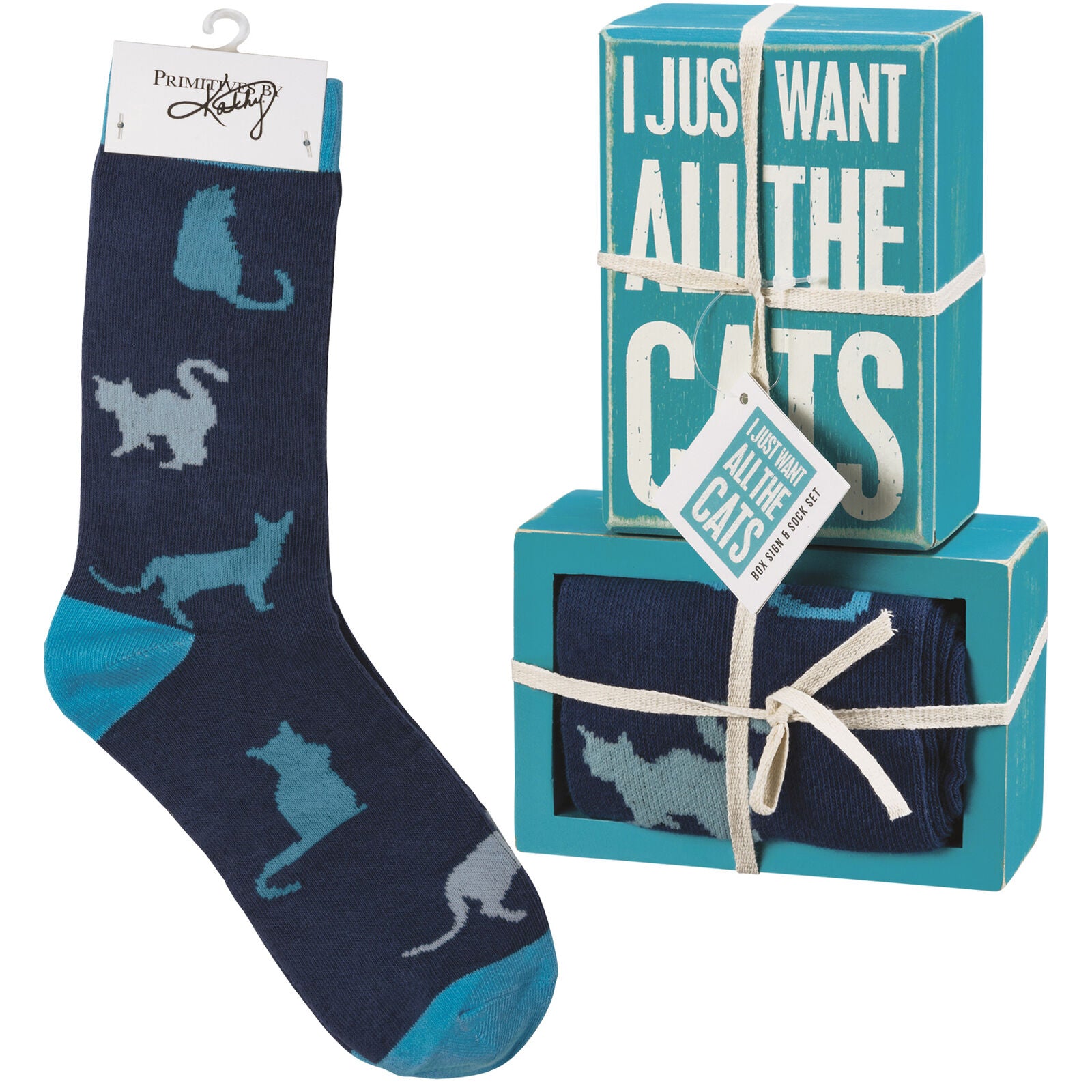 Primitives by Kathy Box Sign & Sock Set - I Just Want All The Cats