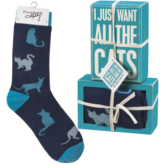 Primitives by Kathy Box Sign & Sock Set - I Just Want All The Cats