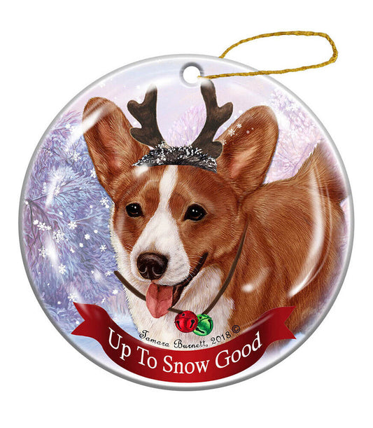 Holiday Pet Gifts Cardigan Corgi Red/White Dog Porcelain Christmas Ornament