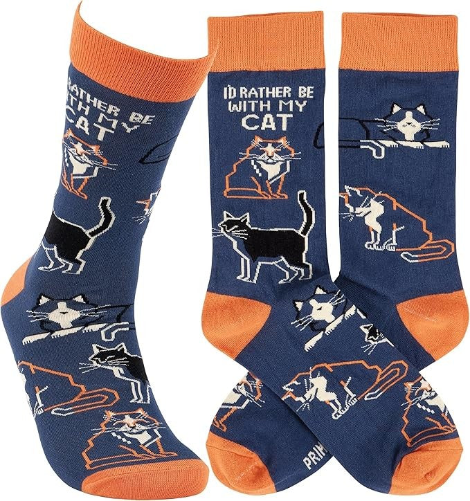 Primitives by Kathy - I'd Rather Be With My Cat Unisex Socks, One Size
