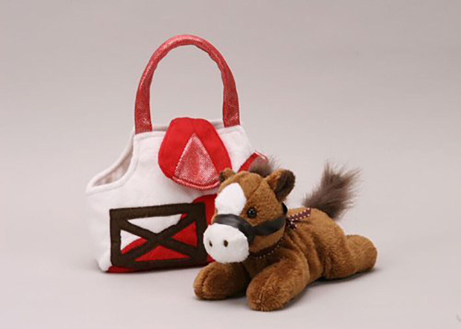 Unipak Karimee Plush Stuffed Animal Brown Flopsie Laydown Horse with Barn Purse