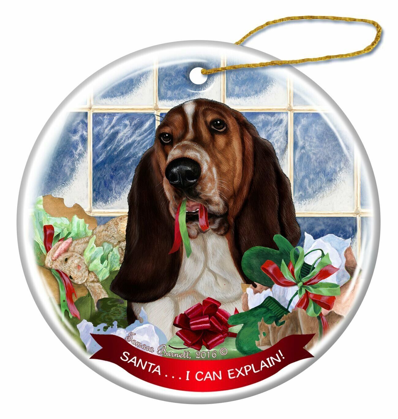 Basset Hound Tricolor Dog Porcelain Hanging Ornament Pet Gift