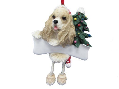 Cocker Spaniel Ornament Tan and White "Dangling Legs" Hand Painted Personalized