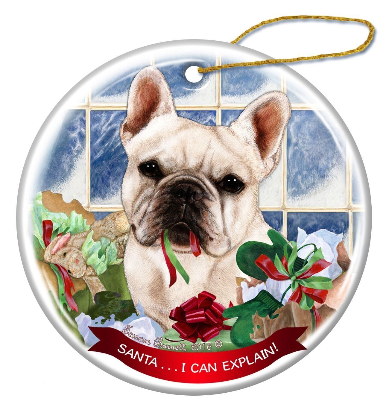 White French Bulldog Dog Porcelain Ornament Pet Gift Santa I Can Explain!