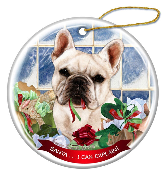 White French Bulldog Dog Porcelain Ornament Pet Gift Santa I Can Explain!