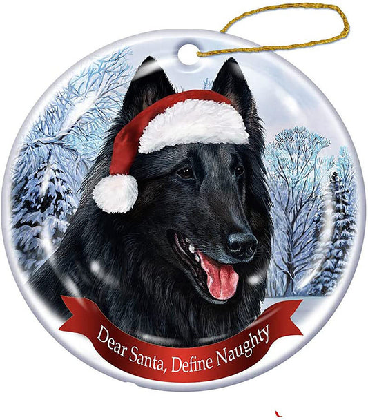 Holiday Pet Gifts Belgian Sheepdog Santa Hat Porcelain Christmas Tree Ornament