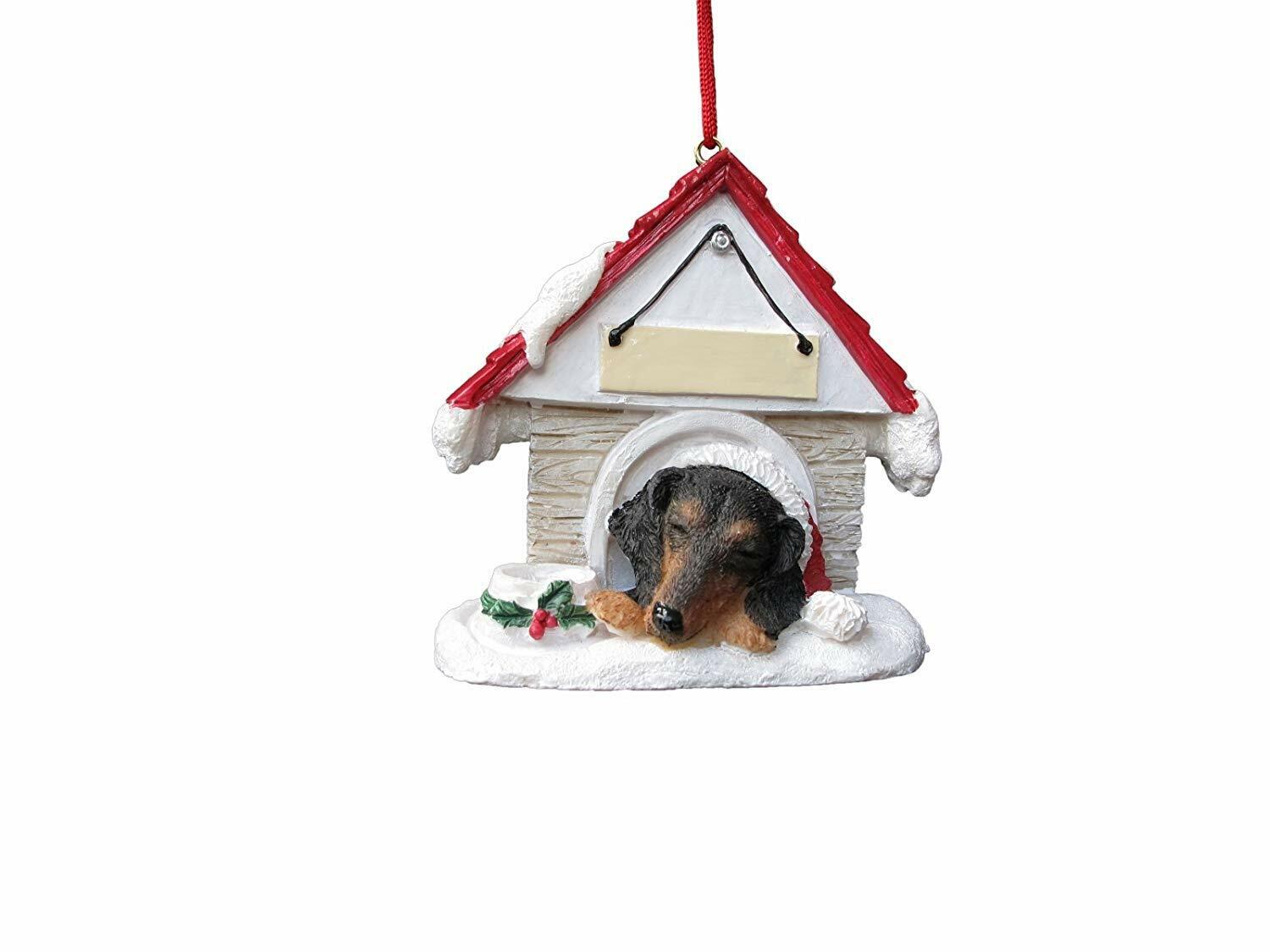 Dachshund Black Doghouse "Personalized" Christmas Ornament