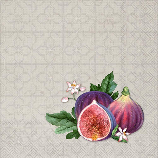 Boston International 5 x 5 in. Paper Cocktail Napkin Figs Figues Grey - 20 count