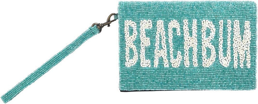 Bamboo Trading Company Cell Phone or Club Bag, Beach Bum Text Beaded, Aqua