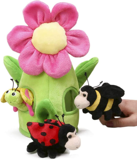 Unipak Pink Flower Finger Puppet Plush Stuffed Animal Play House, 7"
