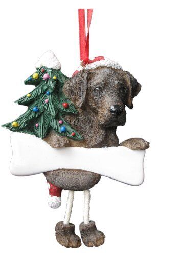 Chocolate Labrador Ornament "Dangling Legs" Hand Painted and Easily Personalized