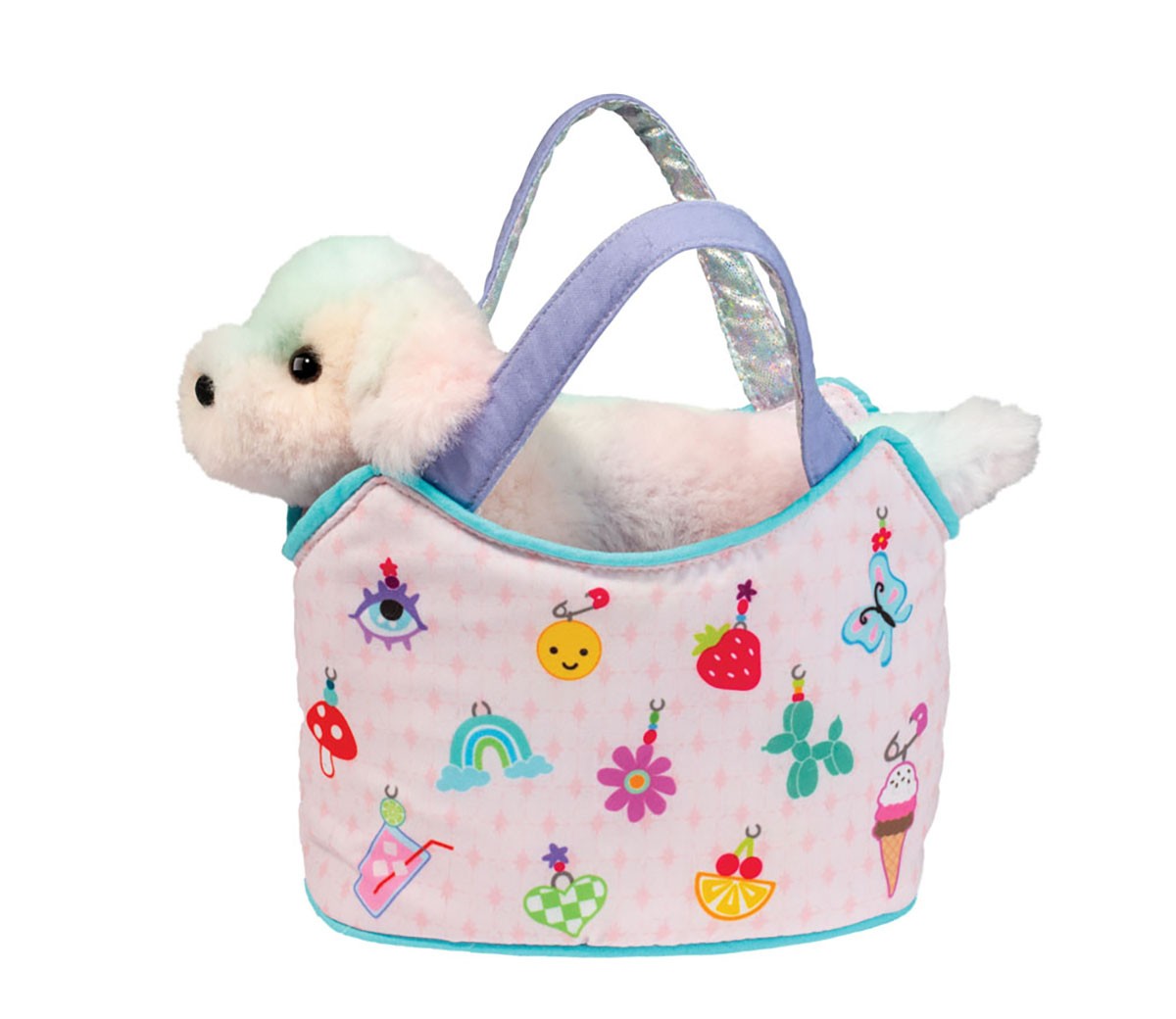 Douglas Charmingly Yours Sassy Sak Tote with Rainbow Dog Stuffed Animal Toy, 7"