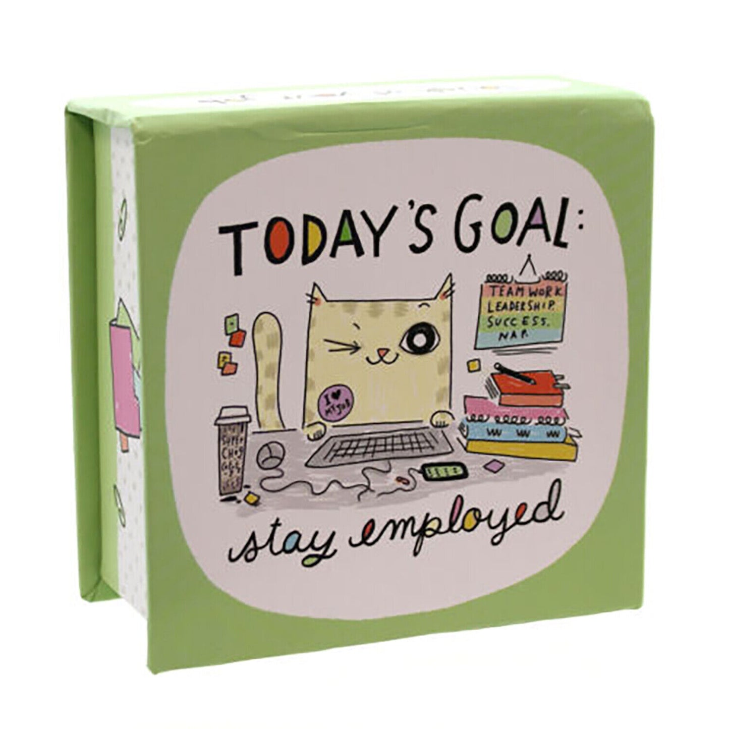 Cats at Work Kathy Weller Today's Goal Stay Employed Memo Cube Notepad, 1.5"