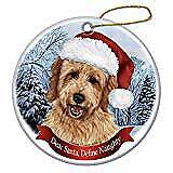 Holiday Pet Gifts Goldendoodle Red Dog Santa Hat Porcelain Ornament