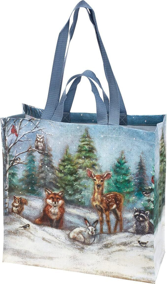 Primitives By Kathy Market Tote -Winter Family, Deer, Fox, Raccoon, Rabbit