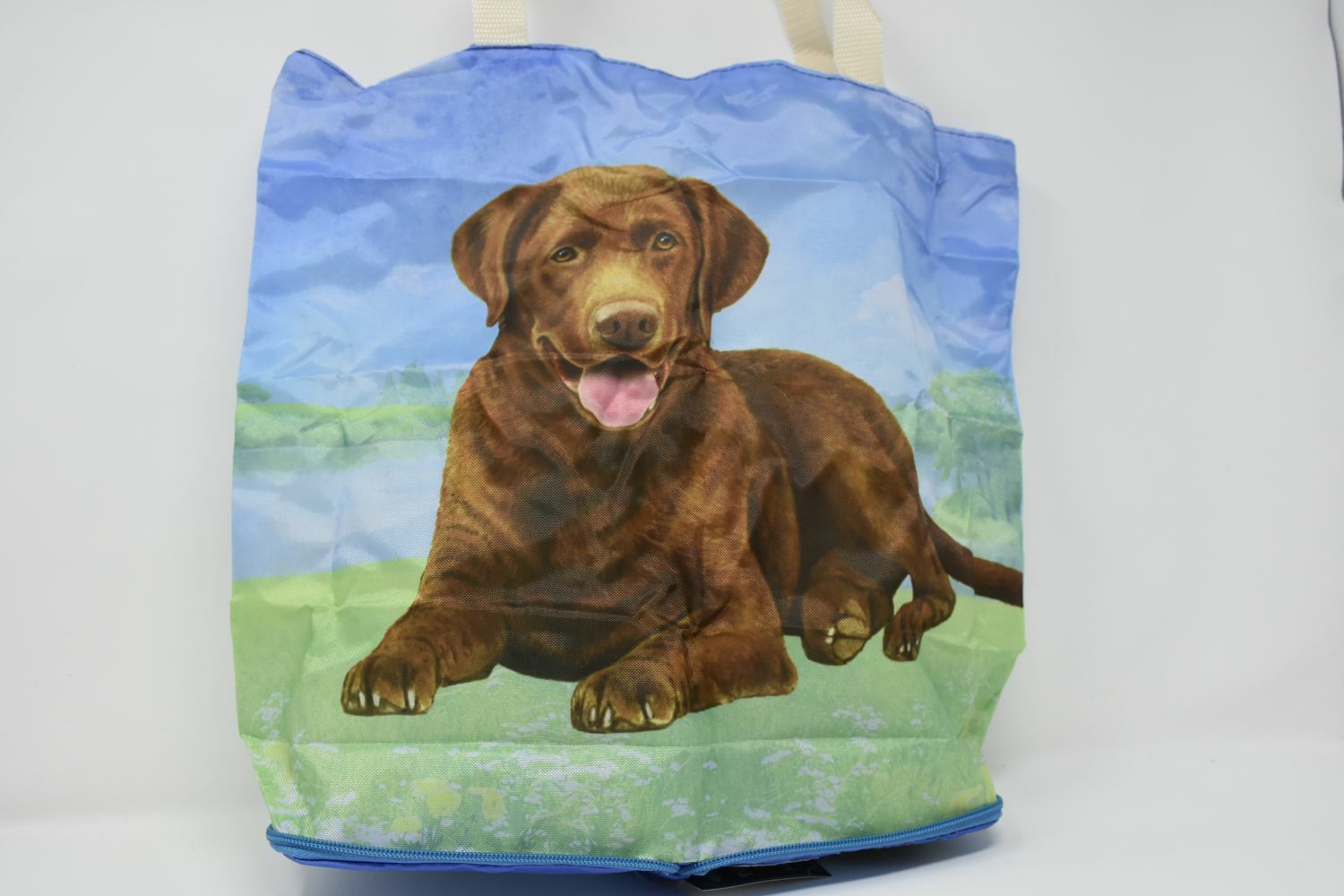 Chocolate Labrador Foldable Tote Bag - Waterproof - Zippered Market Tote