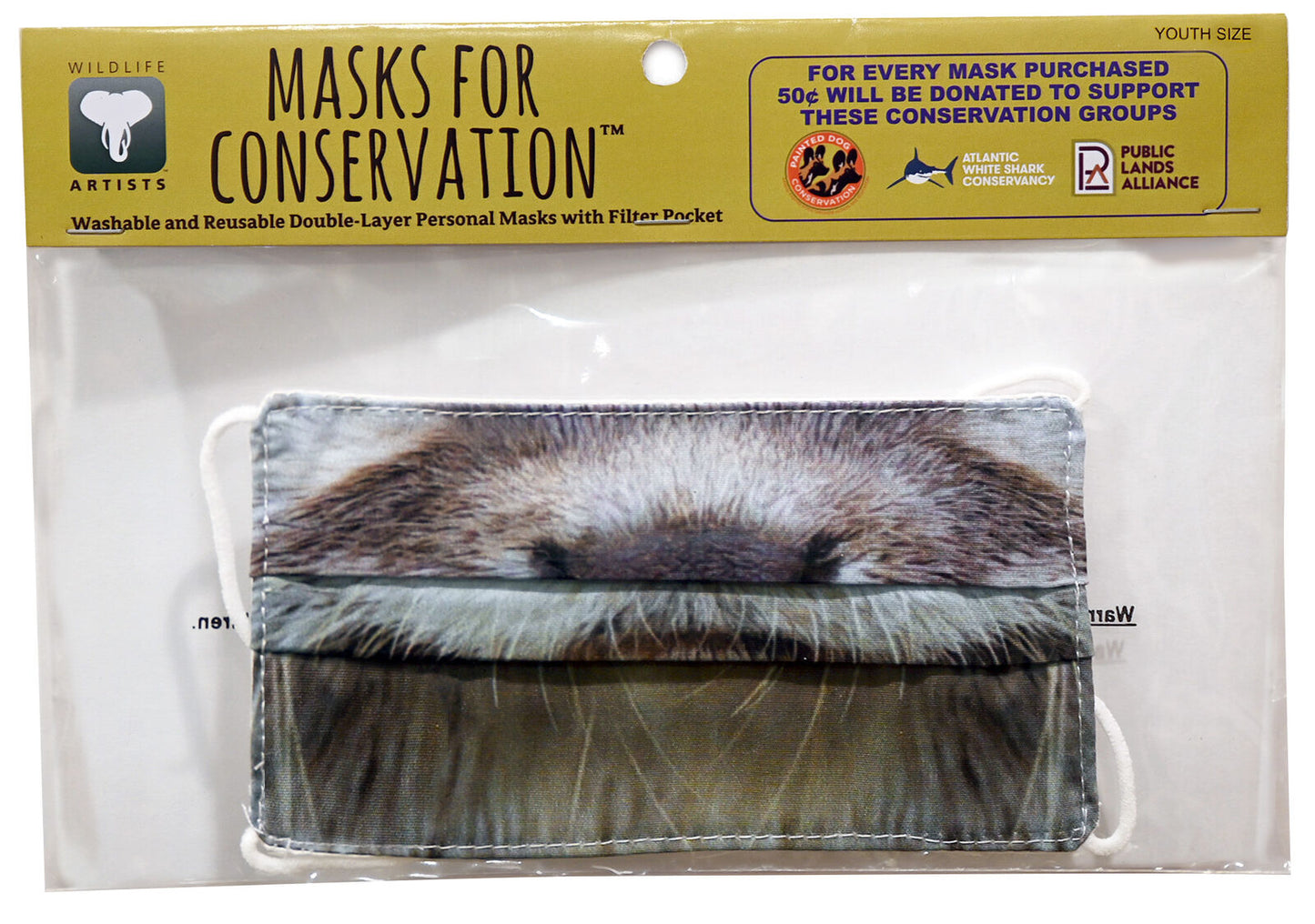 Wildlife Artists Fun Youth Animal Face Masks, Washable, Reusable - River Otter