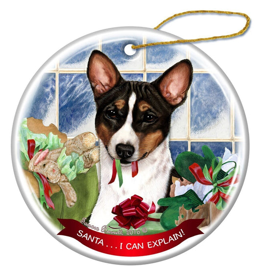 Basenji Tri-Color Dog Porcelain Hanging Ornament Pet Santa I Can Explain!