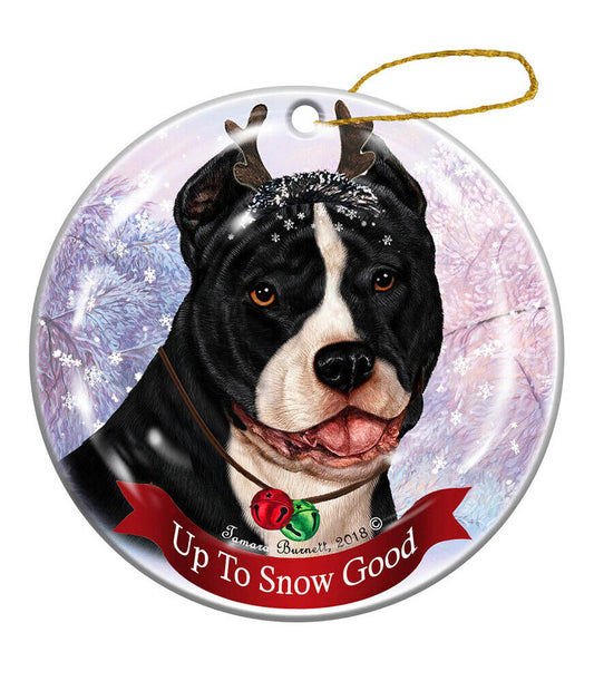 Holiday Pet Gifts Black and White Pit Bull Cropped Dog Porcelain Christmas