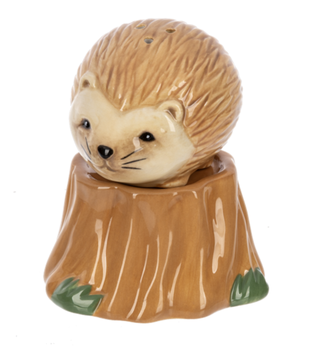 Ganz Ceramic Stacking Salt & Pepper Shaker Set, Hedgehog & Tree Trunk Stump