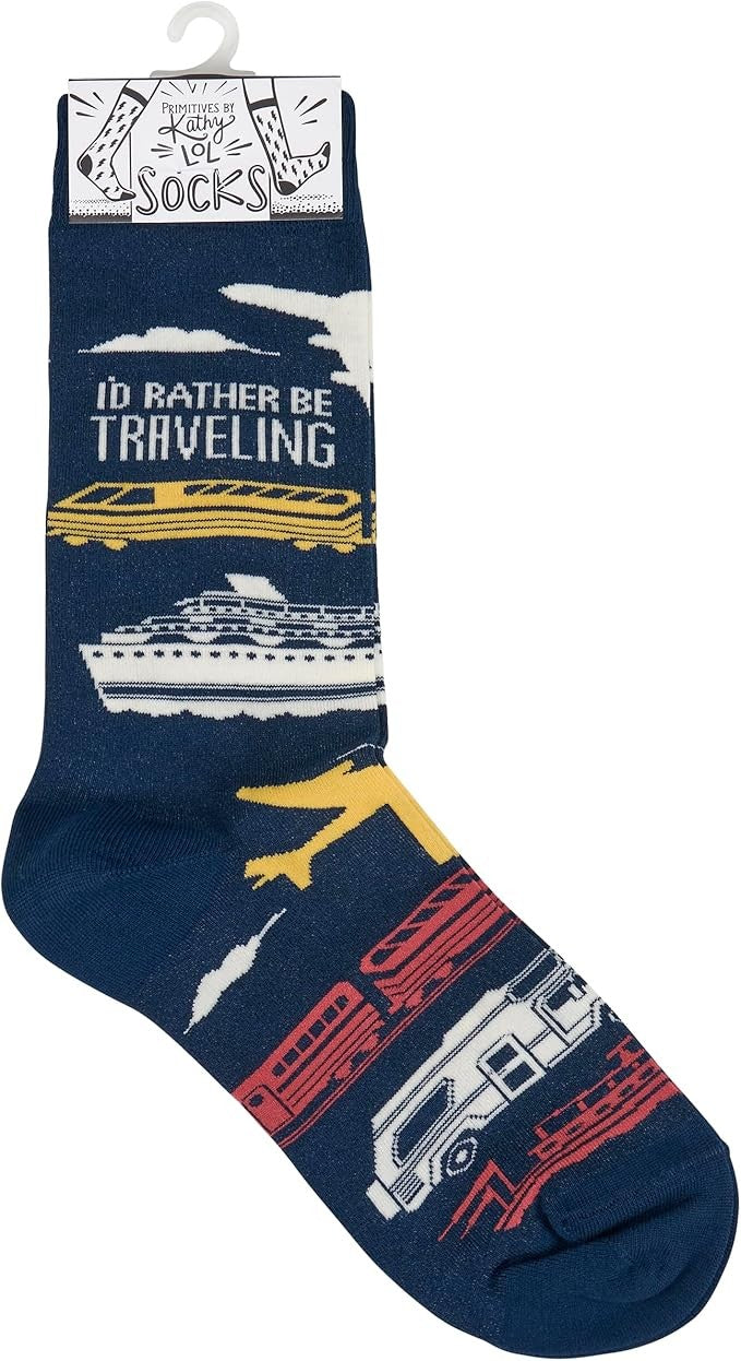 Primitives by Kathy - I'd Rather Be Traveling Unisex Socks, One Size