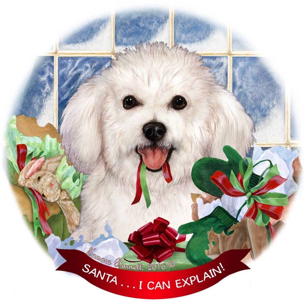 Bichon Frise Dog Porcelain Hanging Ornament Pet Gift Santa I Can Explain!