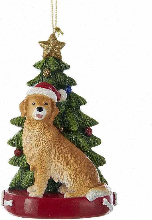 Kurt Adler Golden Retriever With Santa Hat Christmas Tree Ornament, 4.25 "