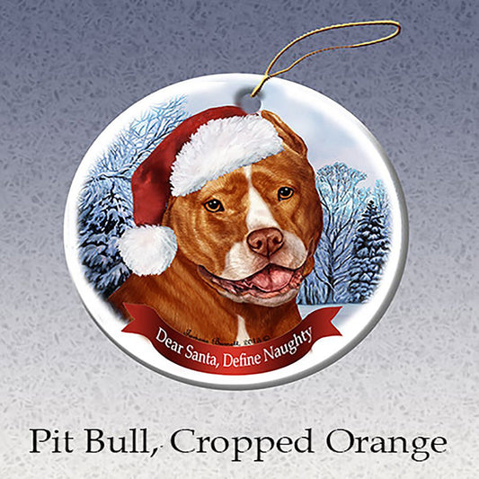Holiday Pet Gifts Orange & White Pit Bull (Cropped) Dog Porcelain Ornament