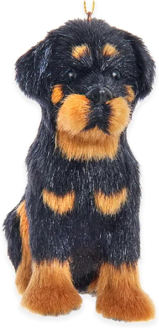 Kurt Adler F2242RW Furry Rottweiler Dog 4" Hanging Christmas Ornament