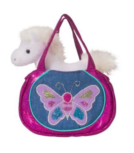 Douglas Cuddle Toys Shimmering Butterfly Sak Purse with White Horse Plush Toy