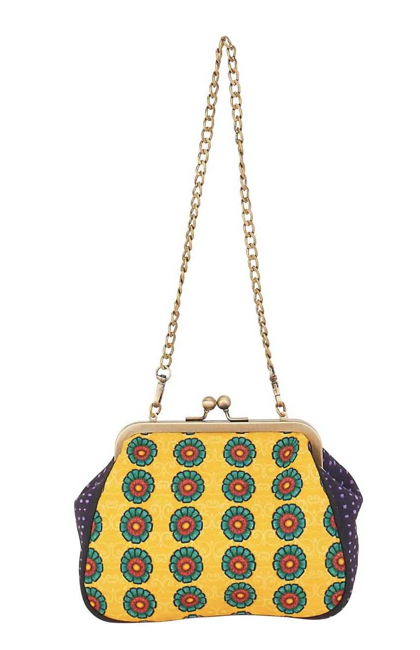 Laurel Burch Acacia Cat Clasp Purse with Shoulder Strap, 6” x 2.5” x 6”