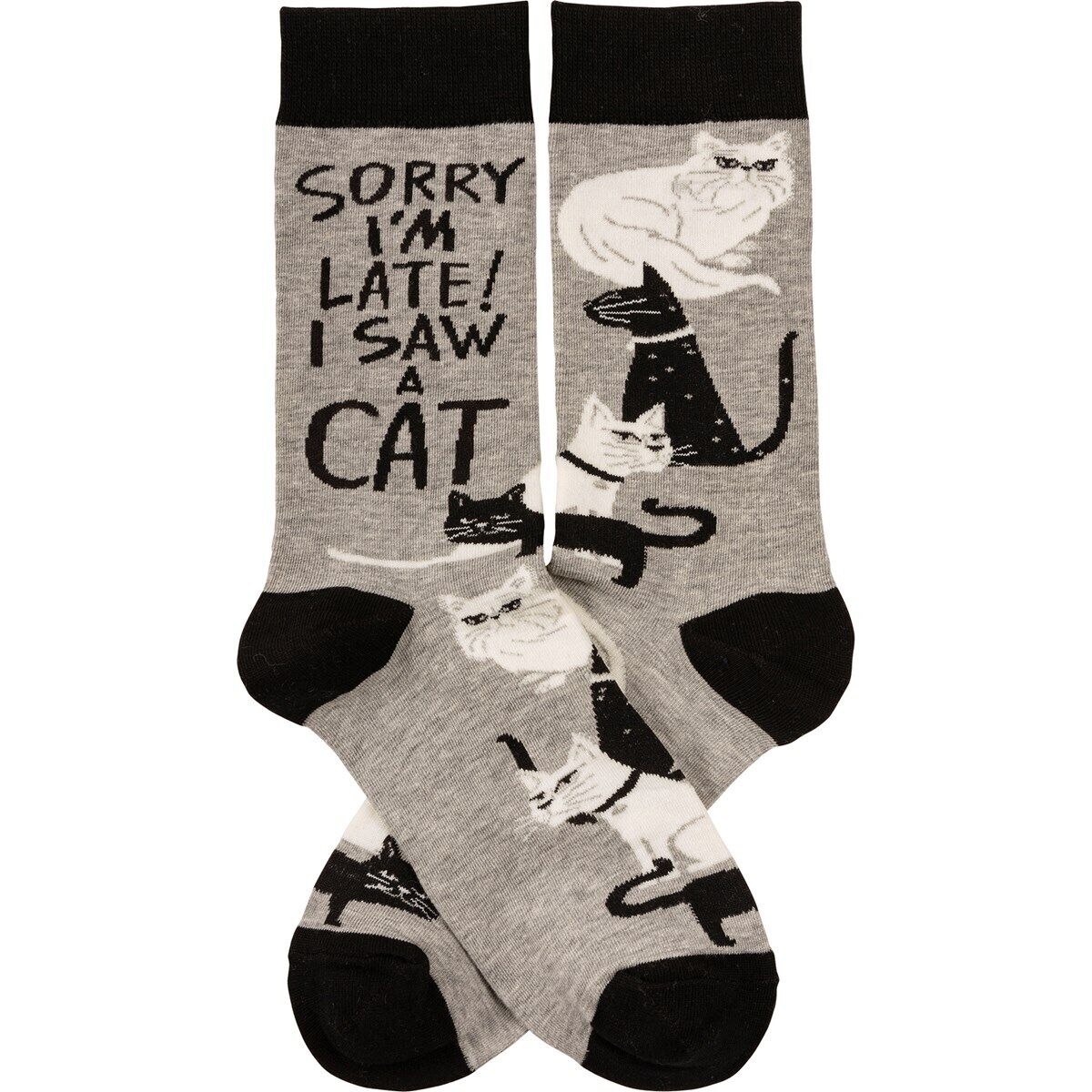 Primitives by Kathy 113093 Sorry I'm Late I Saw a Cat Socks