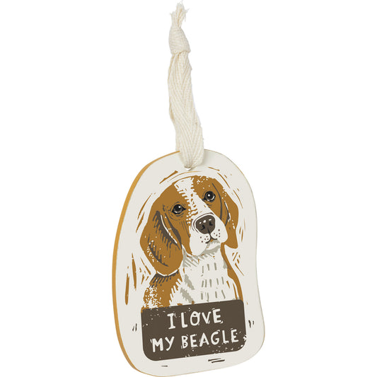 Primitives by Kathy Wooden Hanging Ornament, 2-Sided - I Love My Beagle