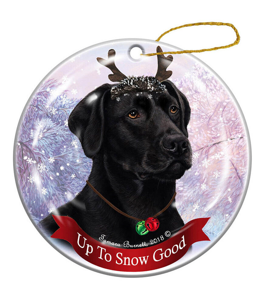 American Black Lab Dog Porcelain Ornament Reindeer Dog