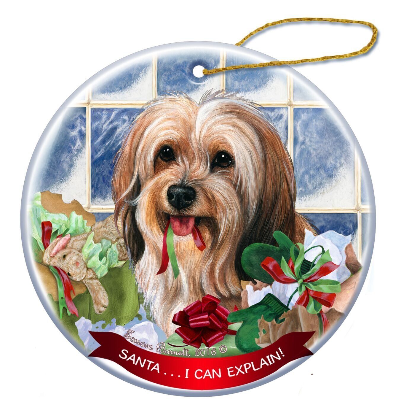 Sable Tibetan Terrier Dog Porcelain Ornament Pet Gift 'Santa.. I Can Explain!'
