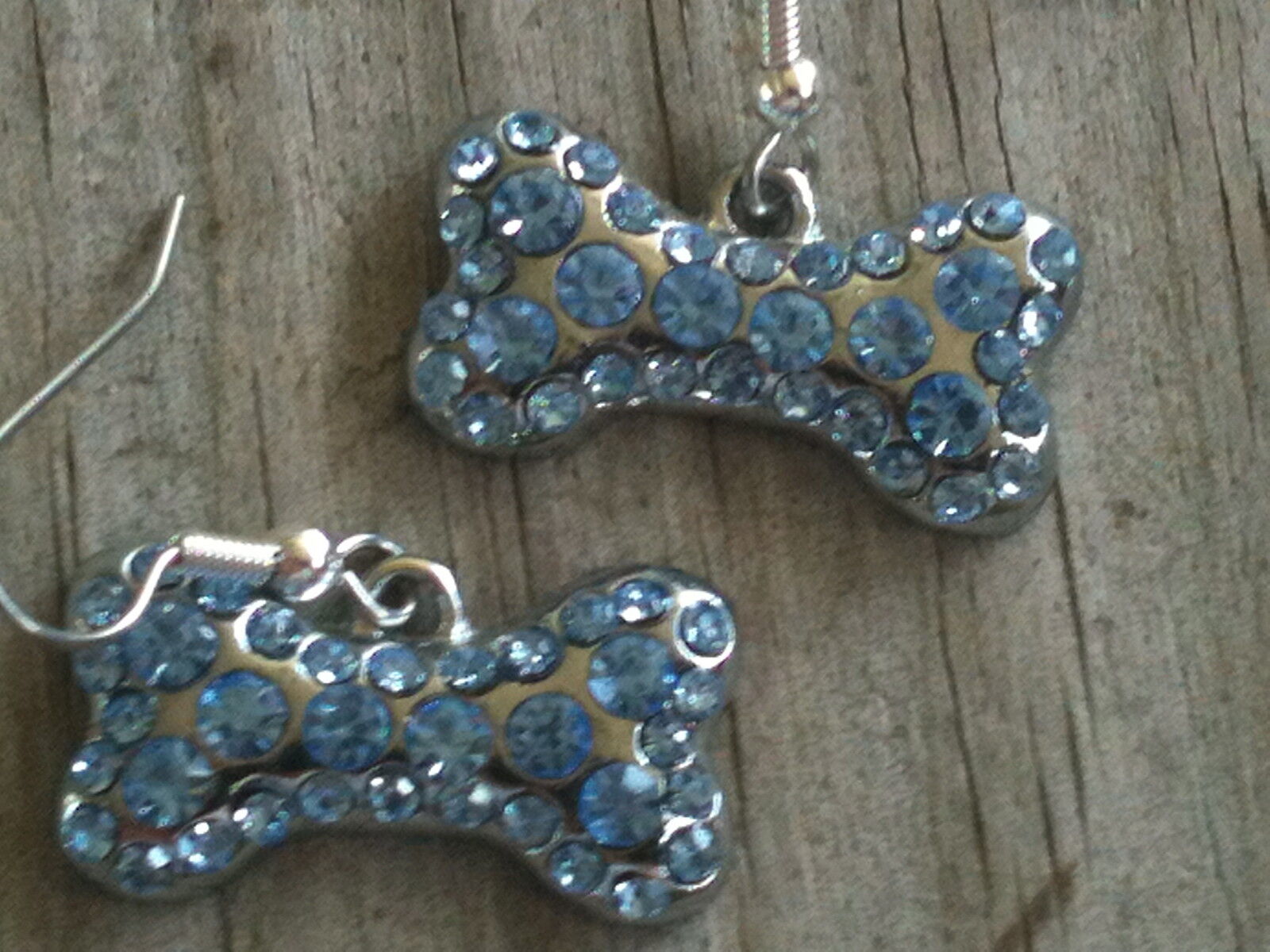 Light Blue Sparkling Crystal Bone Dog Earrings