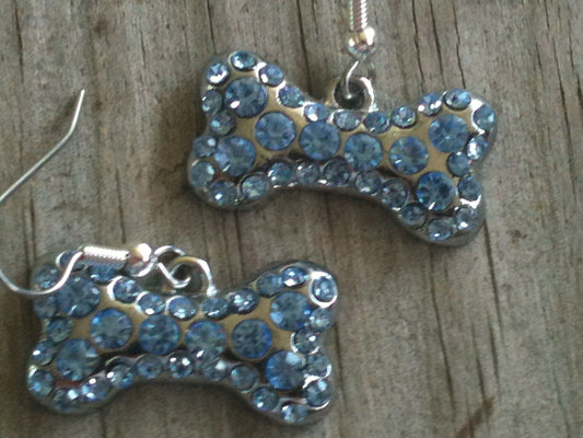 Light Blue Sparkling Crystal Bone Dog Earrings