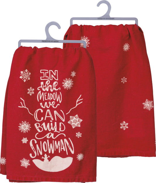 PBK Dish Towel - We Can Build A Snowman Red and White, 28" x 28", One Towel