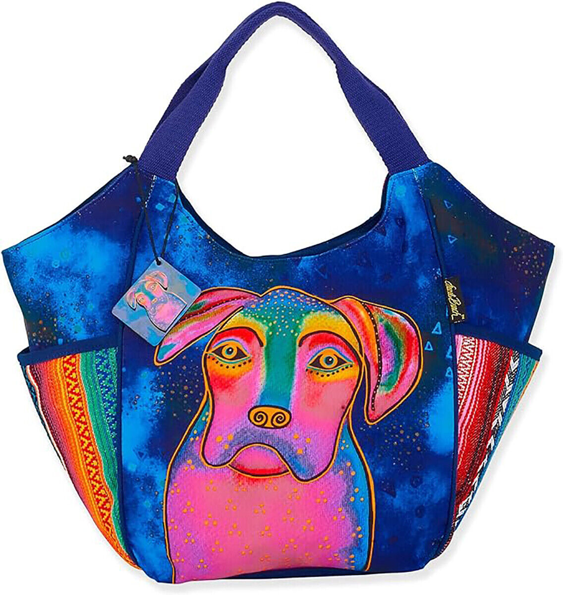 Laurel Burch Woof Large Puppy Dog Scoop Shoulder Tote Bag, 21”x 5.5”x 12”