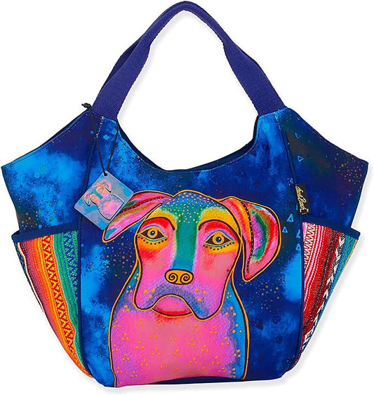 Laurel Burch Woof Large Puppy Dog Scoop Shoulder Tote Bag, 21”x 5.5”x 12”
