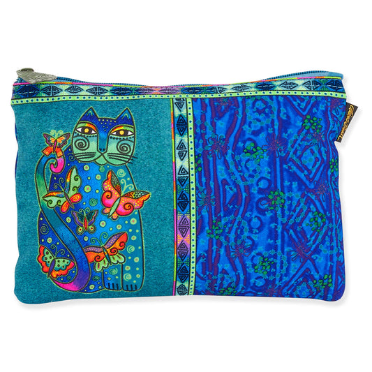 Laurel Burch Classic Felines Cosmetic Bag (teal/blue swirls C), Teal Cat