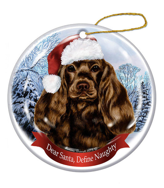 Holiday Pet Gifts Cocker Spaniel Chocolate Dog Santa Hat Porcelain Ornament