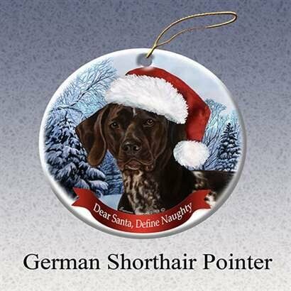 German Shorthaired Dog Santa Hat Christmas Ornament Porcelain China U.s.a. Gift